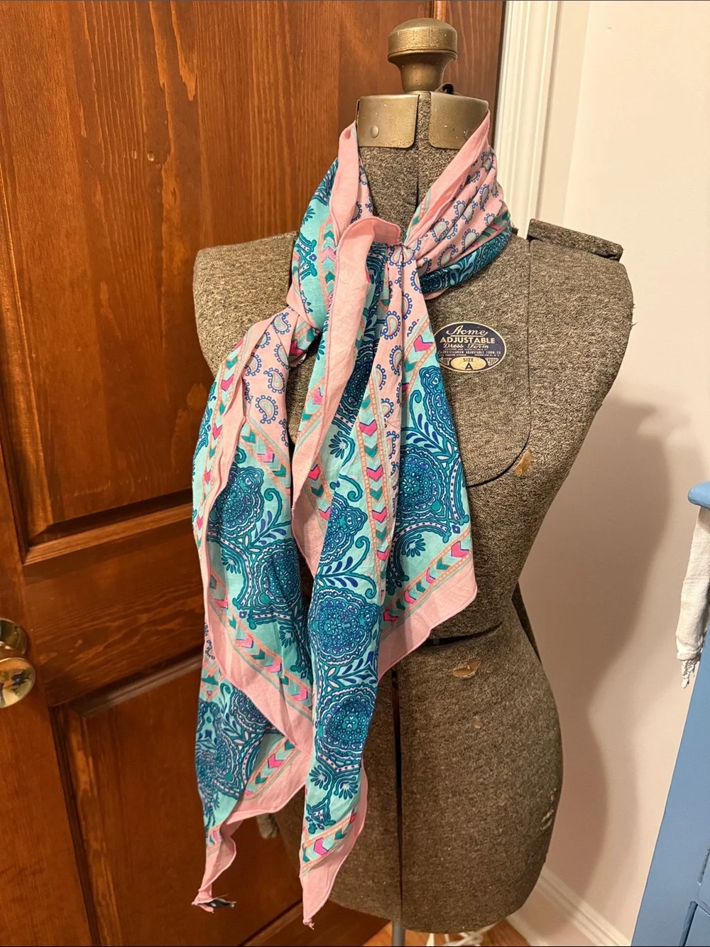 GAP Pink and Teal Paisley Silk-Feel Scarf